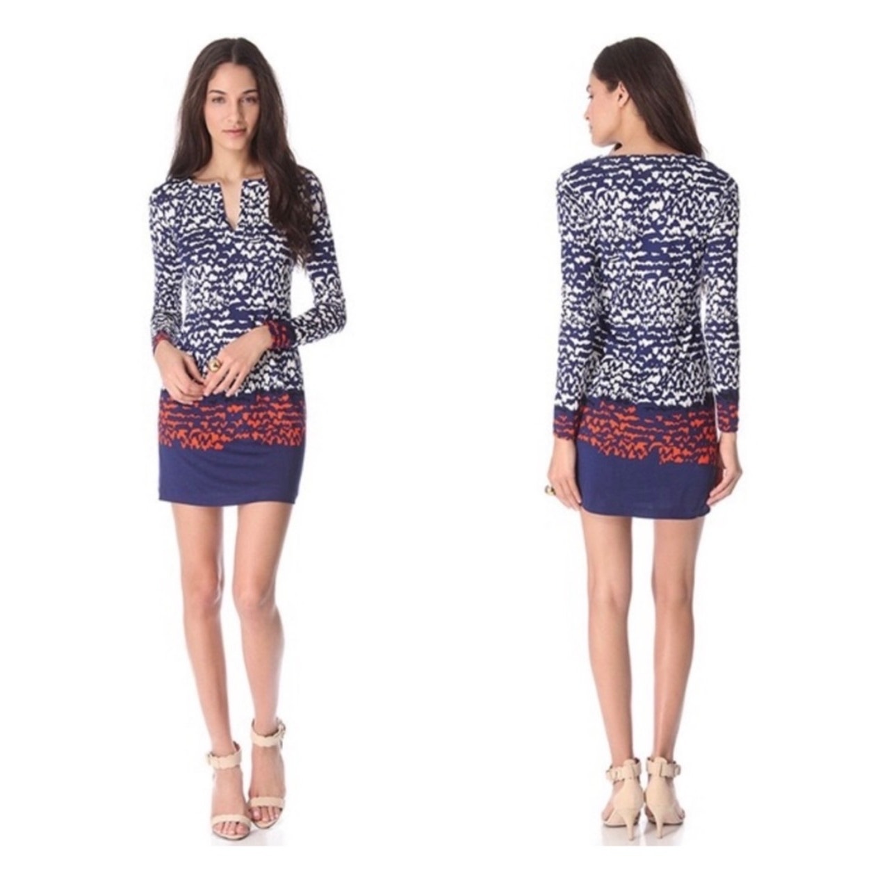 Diane Von Furstenberg Reina Long-Sleeved Silk Jersey Shift Dress Size 6